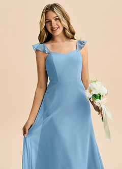 Azazie Mavie Junior Abito A-Line in Chiffon Increspato Blu Acciaio image5