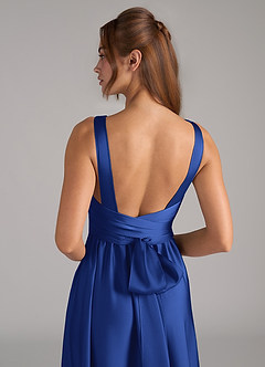 Azazie Kora Bridesmaid Dresses Royal Blue A-Line Pleated Stretch Satin Dress image2