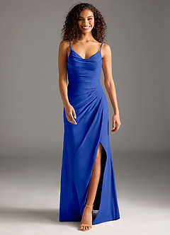 Azazie Deandra Abiti da Damigella Abito Sirena in Chiffon Plissettato Blu Reale image5