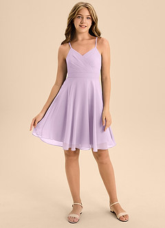 Azazie Avelina Junior Jurk van Chiffon met A-Lijn Geplooid Frosted Lila image1