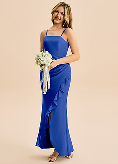 Azazie Buzzy Junior Royal Blue Sheath Pleated Chiffon Dress image3