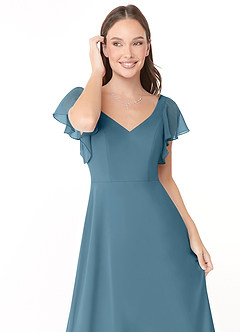 Azazie Syenna 신부 들러리 드레스 A라인 셔링 쉬폰 바닥 길이 드레스 image5