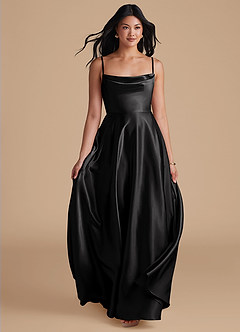 Azazie Elle Vestidos de madrinha de casamento Vestir Preto de Cetim Metálico de Linha A com com bolsos image5