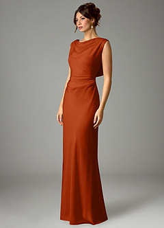 Azazie Kieryn Vestidos de damas de honor Vestido de Naranja Quemada de Satén Elástico de Corte Sirena con Plisado image5