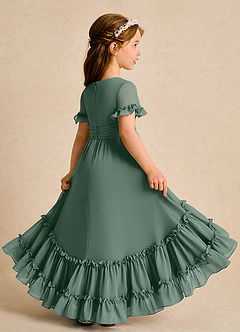 Azazie Kass Flower Girl Dresses Eucalyptus A-Line Pleated Chiffon Dress image6