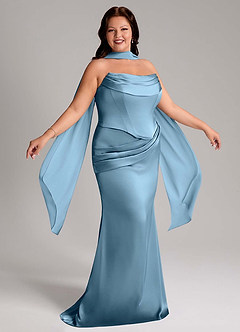 Azazie Sorrel Bridesmaid Dresses Steel Blue Mermaid Strapless Stretch Satin Convertible Dress image3