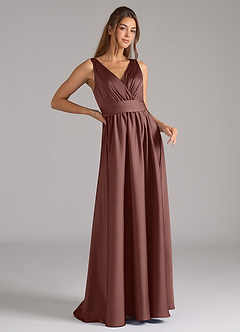 Azazie Kora Bridesmaid Dresses Espresso A-Line Pleated Stretch Satin Dress image3