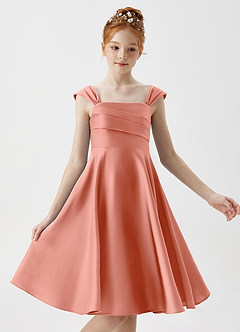 Azazie Amira Junior A-Linie Plissee Stretch-Satin Kleid Koralle image3