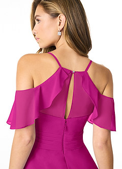 Azazie Dakota Bridesmaid Dresses Fuchsia A-Line V-Neck Pleated Chiffon Dress image8