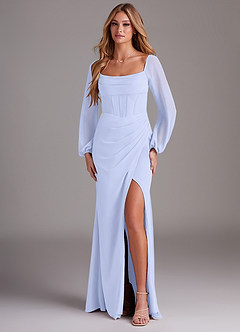 Azazie Charissa Brudtärnklänningar Klä av Tubklänning i Chiffong Långärmad Lavendel image1