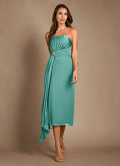 Azazie Dinanta Mother of the Bride Dresses Aqua Column Pleated Chiffon Dress image6