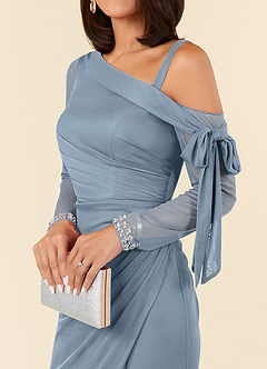 Azazie Marna Mother of the Bride Dresses Dusty Blue Sheath One Shoulder Mesh Dress image8