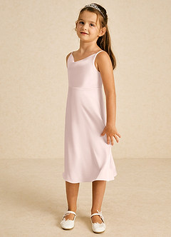Azazie Zuzu Flower Girl Dresses Blushing Pink A-Line Spaghetti Strap Stretch Satin Dress image4