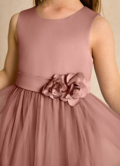 Azazie Miracle vestidos de niña de las flores Vestido de Rosa De Cedro de Satin Mate de Corte En A con Lazo image6