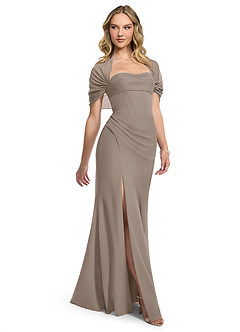 Azazie Zia Bridesmaid Dresses Taupe Sheath Side Slit Chiffon Convertible Dress image3