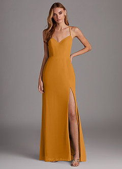 Azazie Manila Bridesmaid Dresses Butterscotch Sheath V-Neck Chiffon Dress image1