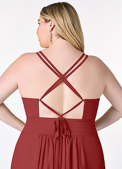 Azazie Farren Bridesmaid Dresses Rust A-Line Pleated Chiffon Convertible Dress image13