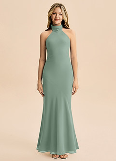 Azazie Velli Junior Jurk van Chiffon met Zeemeermin Hoge Kraag Zilveren Salie image3