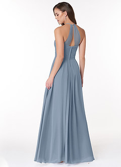 Azazie Ginger Bridesmaid Dresses Dusty Blue A-Line Halter Pleated Chiffon Dress image4