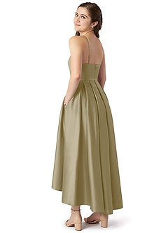 Azazie Jemima Junior A-Linie mit Taschen Stretch-Satin Kleid Moosgrün image5