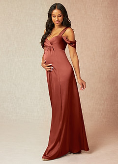 Azazie Rhea vestidos de dama de honor de maternidad Vestido de Corte En A Off The Shoulder Plisado Hasta el suelo Satén Elástico image3