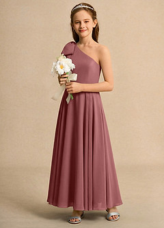 Azazie Guppy Junior Formal Flower Girl Dresses Amethyst A-Line One Shoulder Chiffon Dress image6