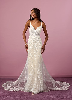 Barbie ♥ Azazie Wedding Dresses Diamond White Champagne Mermaid Sequins Tulle Dress image1