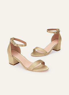 front Matching Color Metallic Satin One Strap Buckle Block Heel Sandals