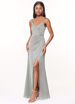 Azazie Maci Vestidos de madrinha de casamento Vestido Prata de Cetim elástico de Linha A com Plissado image3