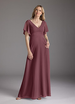 Azazie Alessa Moeder van de bruid jurken A-Lijn Jurk van Chiffon V-hals geplooid Sangria image3