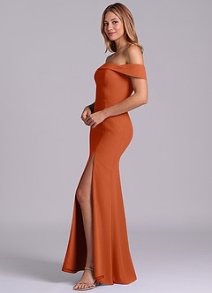 Azazie Luciana Robes de demoiselle d'honneur Robe Fourreau Convertible en Mousseline de soie Épaule décolletée Orange Brûlée image4