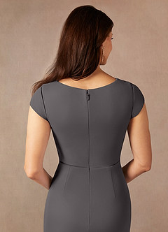 Azazie Renetta Mother of the Bride Dresses Steel Grey Sheath V-Neck Pleated Mesh Dress image7