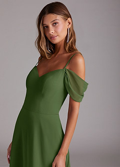 Azazie Marley Bridesmaid Dresses Olive A-Line Off the Shoulder Chiffon Convertible Dress image8