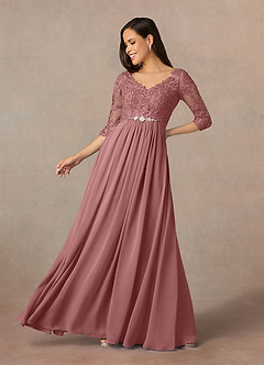 Azazie Hayek Mother of the Bride Dresses Desert Rose A-Line V-Neck Lace Chiffon Dress image1