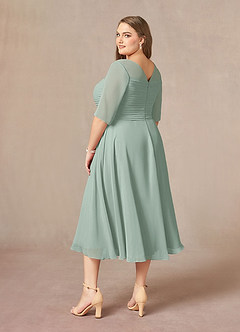 Azazie Naomi At-home Try On Dresses Agave A-Line Boatneck Pleated Chiffon Dress image13