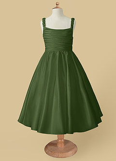 Azazie Cutie Pie Robe Demoiselle D'honneur Fillette Robe Trapèze en Mat Satiné Plissée Olive image4
