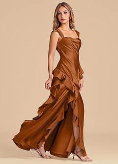 Azazie Sloane 신부 들러리 드레스 A라인 스윗하트 네크라인 메탈릭 새틴 바닥 길이 드레스 image3