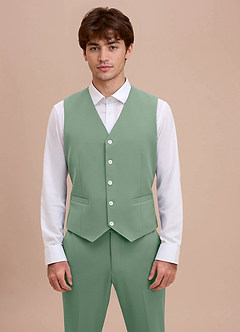 front Ethan Matcha Refined Weave Performance Suit Vest