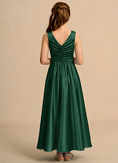 Azazie Ducky Girls Formal Flower Girl Dresses Dark Green A-Line Pleated Stretch Satin Dress image2