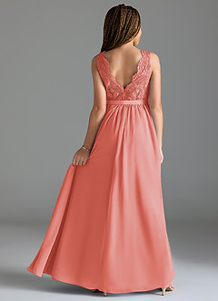 Azazie Elly Junior Coral A-Line Lace Chiffon Dress image2