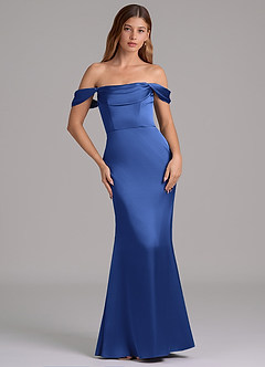Azazie Miley 신부 들러리 드레스 인어 오프 더 숄더 스트레치 새틴 바닥 길이 드레스 image3