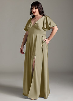 Azazie Kimber Brautjungfernkleider A-Linie Gestreift Stretch-Satin Kleid Moosgrün image10
