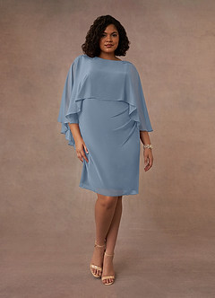 Azazie Mirra Mother of the Bride Dresses Dusty Blue Sheath Scoop Pleated Chiffon Dress image7