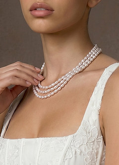 front Multi Layer Pearl Choker Necklace