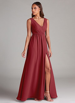 Azazie Tanicia Bridesmaid Dresses Pomegranate A-Line Pleated Chiffon Dress image3