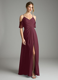 Azazie Dakota Bridesmaid Dresses Cabernet A-Line V-Neck Pleated Chiffon Dress image3