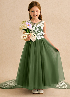 Azazie Mixie Sukienki dla dziewczynek sypiących kwiaty Suknia balowa Koronka Sznurówka Długość kostki Sukienka image6