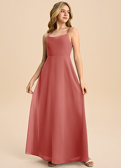 Azazie Shale Junior Robe Trapèze en Mousseline de soie Arc Antique Rose image4