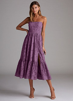 Azazie Delphina Bridesmaid Dresses Wisteria A-Line Strapless Floral Burnout Convertible Dress image1