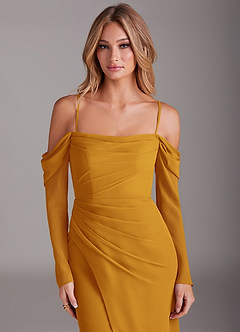 Azazie Hallie Bridesmaid Dresses Butterscotch Mermaid Long Sleeve Chiffon Dress image2